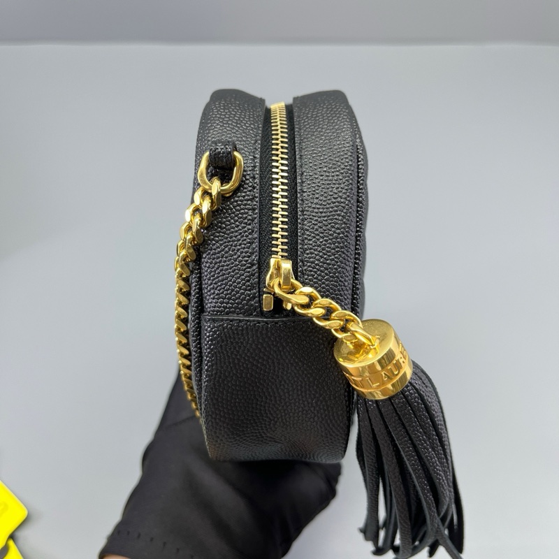 YSL聖羅蘭流蘇相機包黑金魚子醬-5