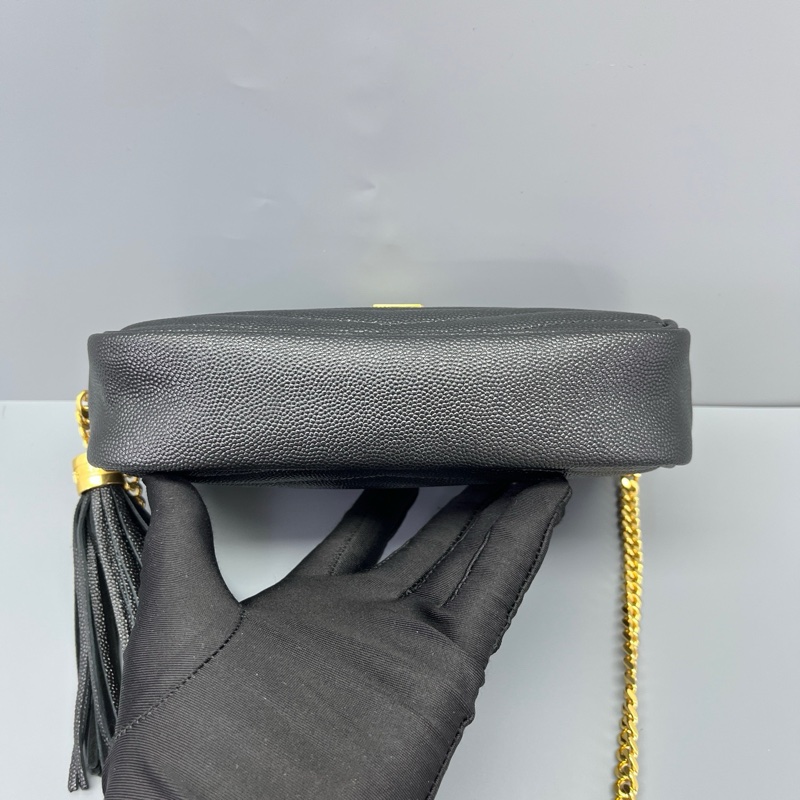 YSL聖羅蘭流蘇相機包黑金魚子醬-6