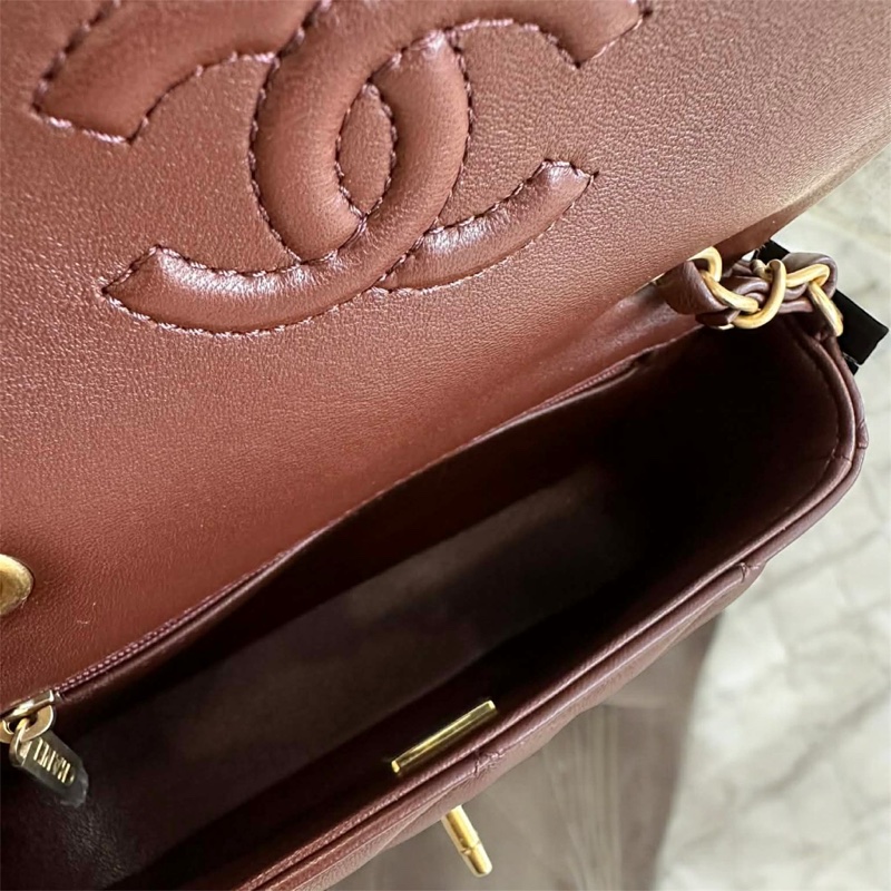 CHANEL 綿羊毛拼接 MINI COCO 深棕色x米色 晶片款-4