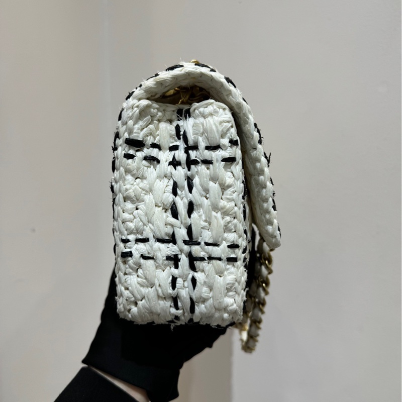 【配件有防塵袋❤️】Chanel cf系列鏈條包23s 熊貓色 黑白拉菲草編織 芯片款 中號 斜挎包 單肩包-3