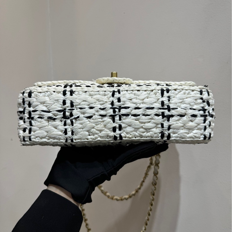【配件有防塵袋❤️】Chanel cf系列鏈條包23s 熊貓色 黑白拉菲草編織 芯片款 中號 斜挎包 單肩包-5