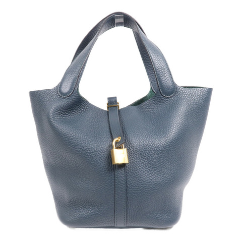 HERMES Clemence皮革Picotin MM金扣手挽袋 Vert Cypres