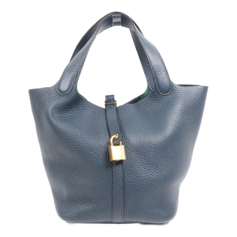 HERMES Clemence皮革Picotin MM金扣手挽袋 Vert Cypres-0