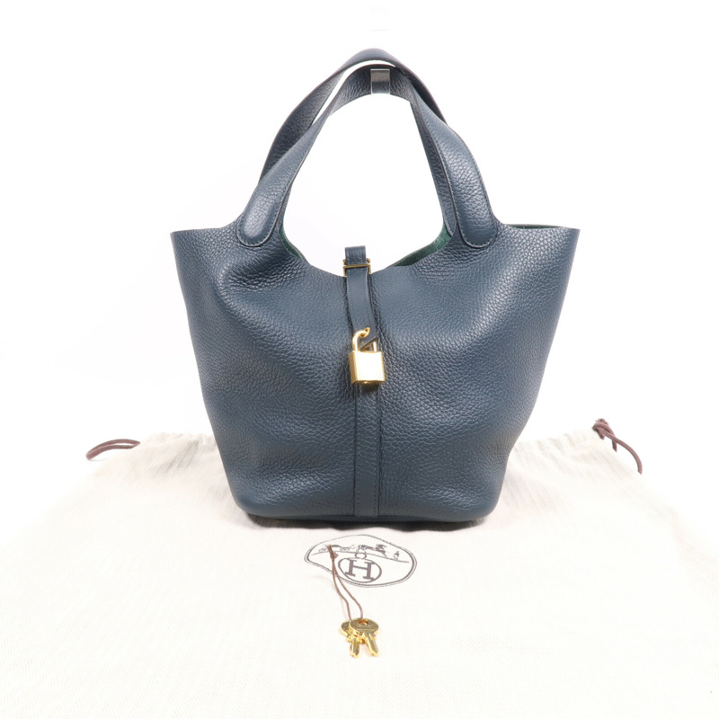 HERMES Clemence皮革Picotin MM金扣手挽袋 Vert Cypres-6