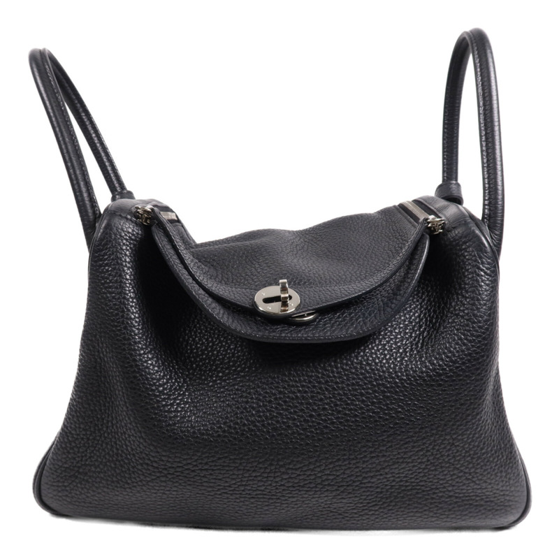 HERMES Clemence皮革Lindy 30銀扣手挽肩背兩用袋Noir-0