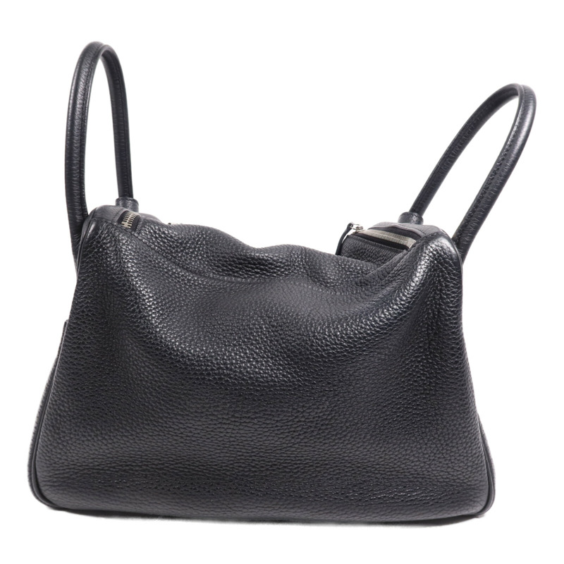 HERMES Clemence皮革Lindy 30銀扣手挽肩背兩用袋Noir-1
