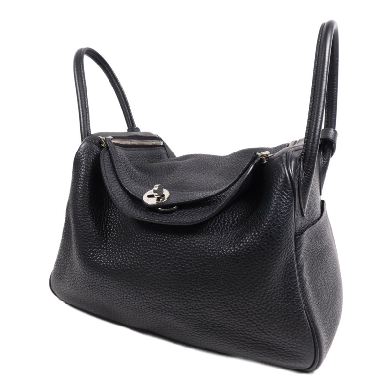 HERMES Clemence皮革Lindy 30銀扣手挽肩背兩用袋Noir-2