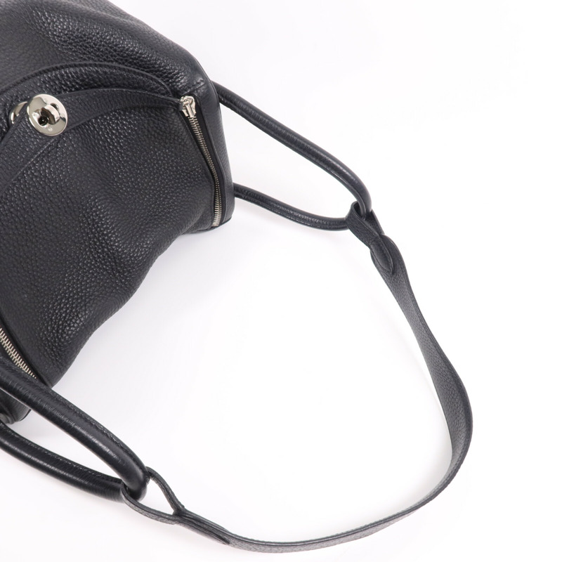 HERMES Clemence皮革Lindy 30銀扣手挽肩背兩用袋Noir-8