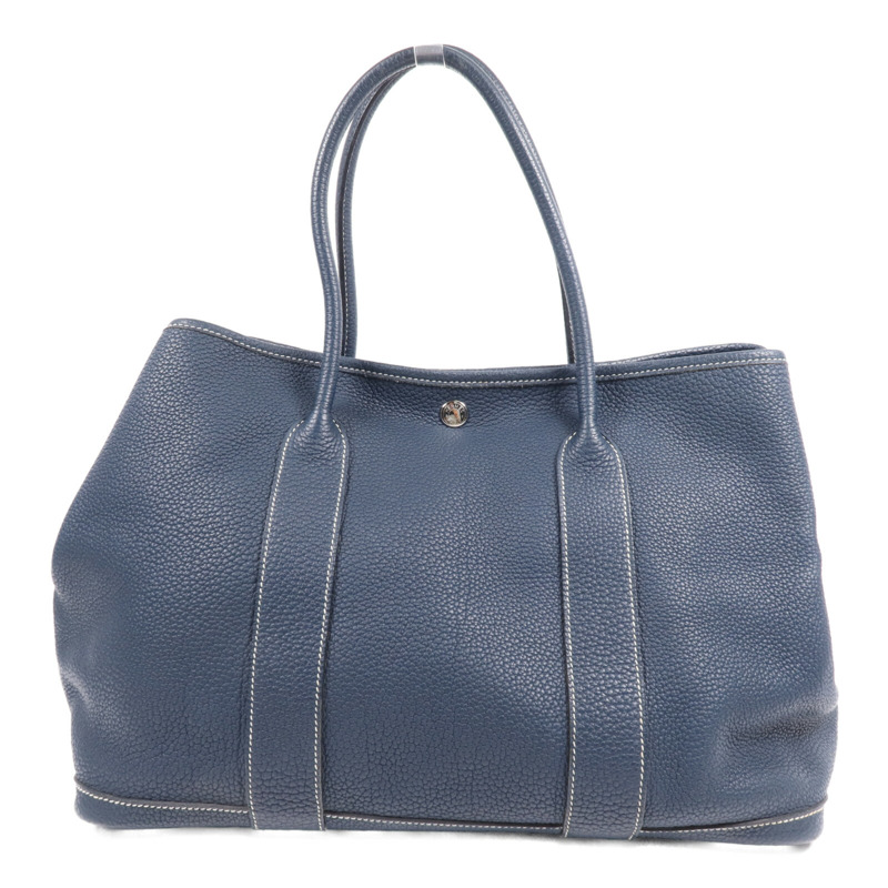HERMES Negonda皮革Garden Party PM銀扣手挽袋Bleu de Prusse-0
