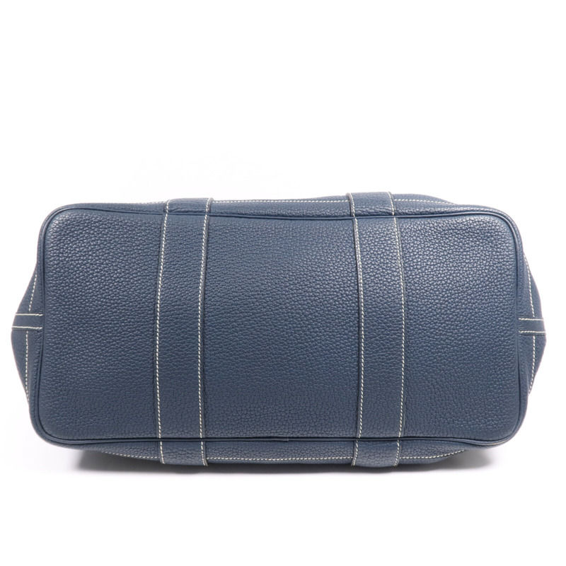 HERMES Negonda皮革Garden Party PM銀扣手挽袋Bleu de Prusse-3