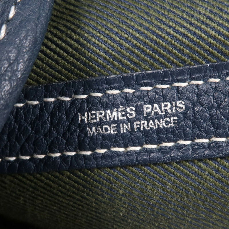 HERMES Negonda皮革Garden Party PM銀扣手挽袋Bleu de Prusse-5