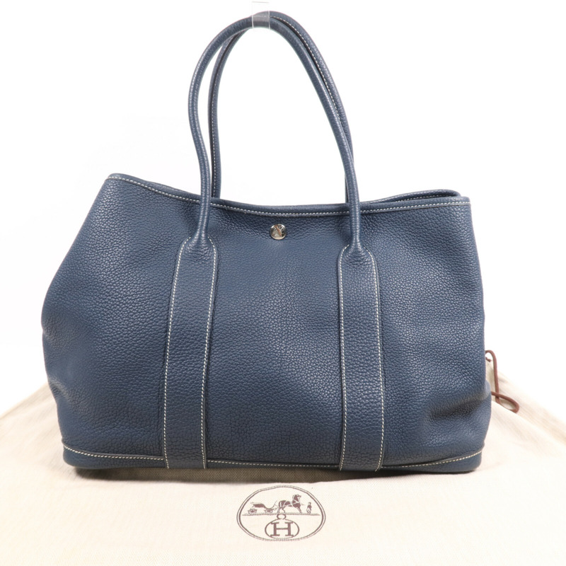 HERMES Negonda皮革Garden Party PM銀扣手挽袋Bleu de Prusse-8