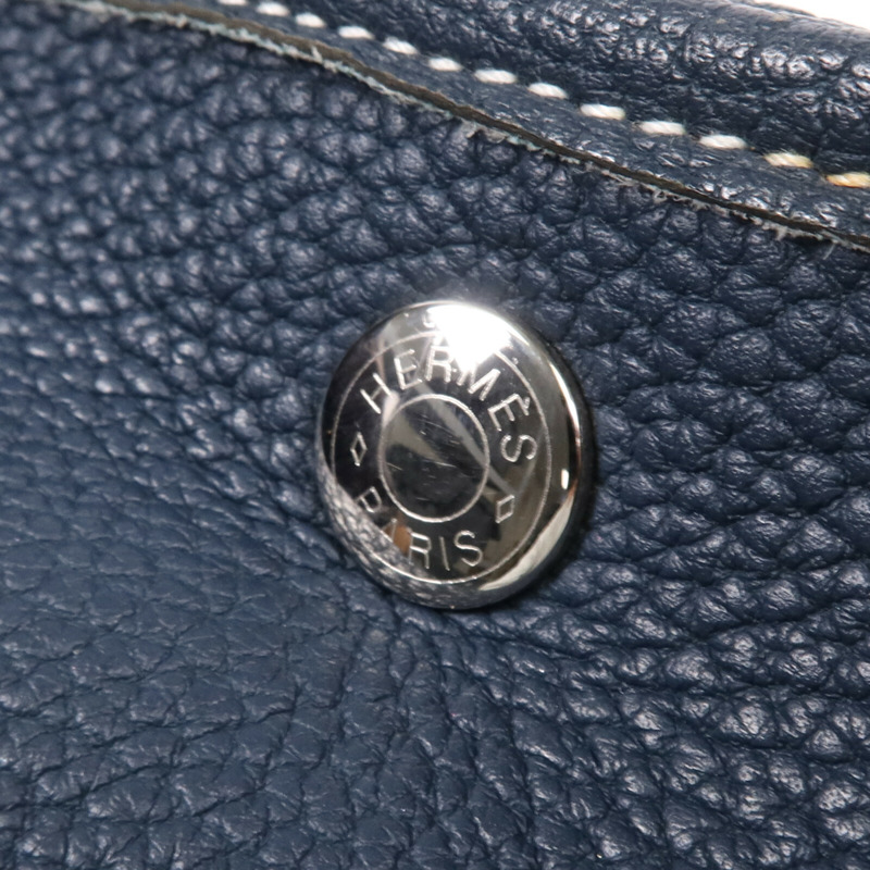 HERMES Negonda皮革Garden Party PM銀扣手挽袋Bleu de Prusse-13