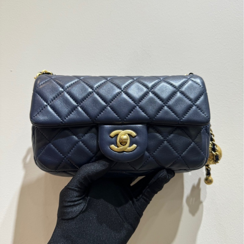 【附卡+防塵袋❤️】Chanel cf 金球大mini 深藍色金扣 手提包 斜挎包 單肩包-1