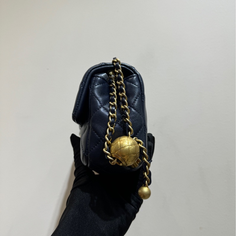 【附卡+防塵袋❤️】Chanel cf 金球大mini 深藍色金扣 手提包 斜挎包 單肩包-3