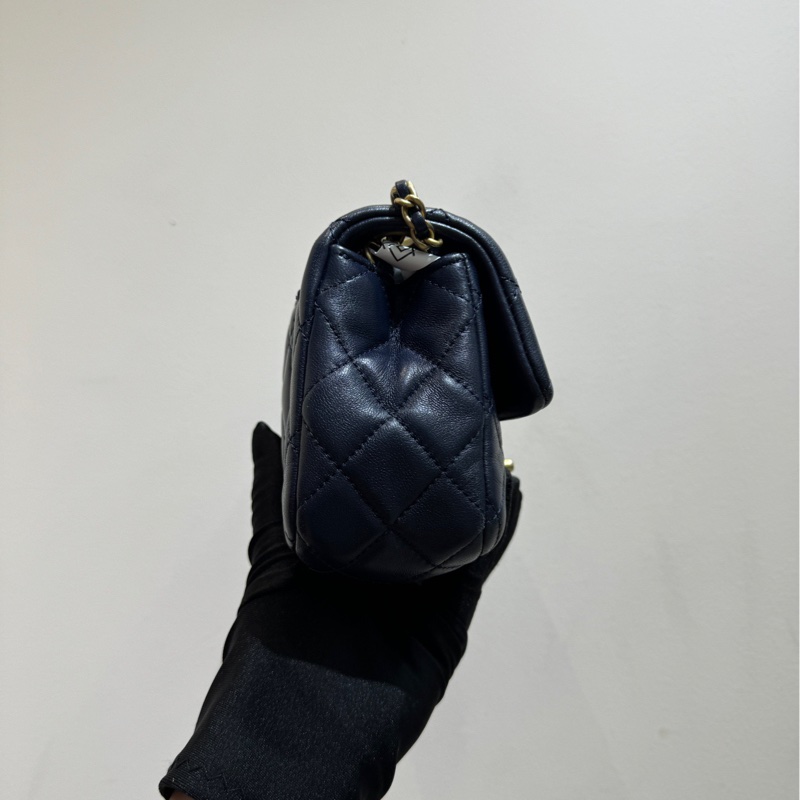 【附卡+防塵袋❤️】Chanel cf 金球大mini 深藍色金扣 手提包 斜挎包 單肩包-4