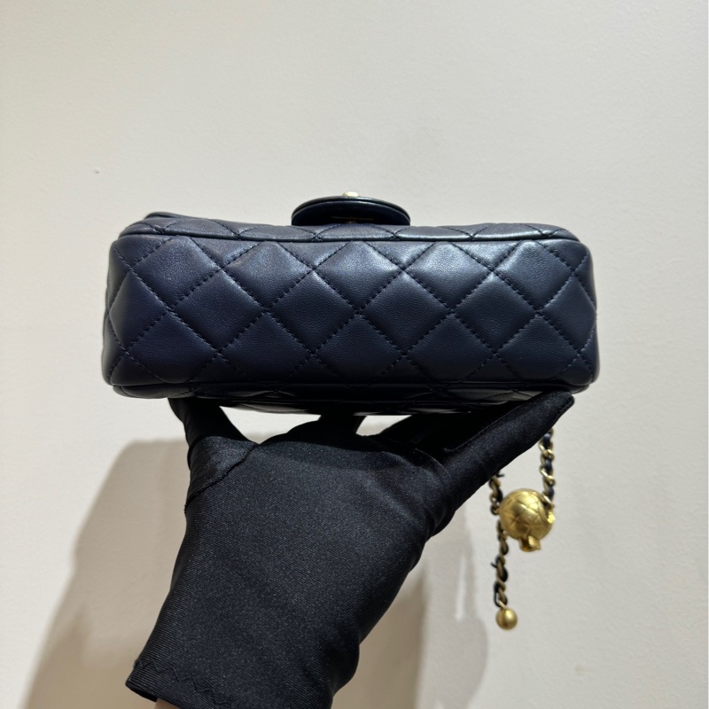 【附卡+防塵袋❤️】Chanel cf 金球大mini 深藍色金扣 手提包 斜挎包 單肩包-5