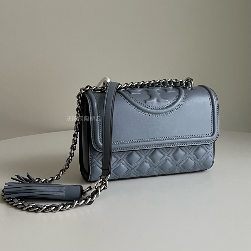 Tory Burch 鏈條流蘇斜背包 (霧霾灰藍)-10