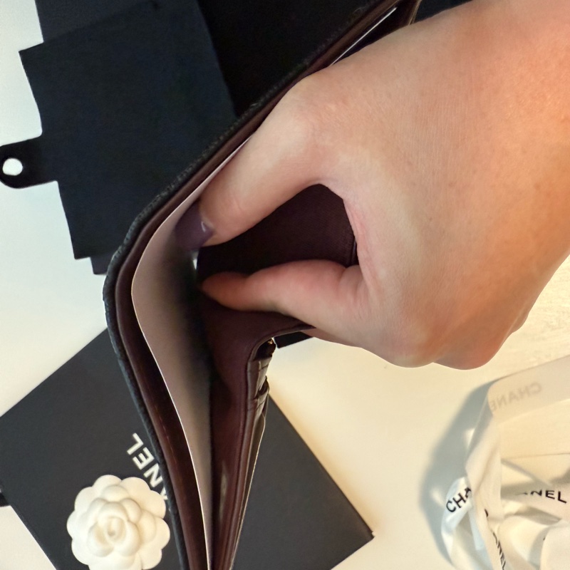 💖Chanel 經典款 護照夾 皮夾💖 黑色荔枝皮 金釦 全新全配-5