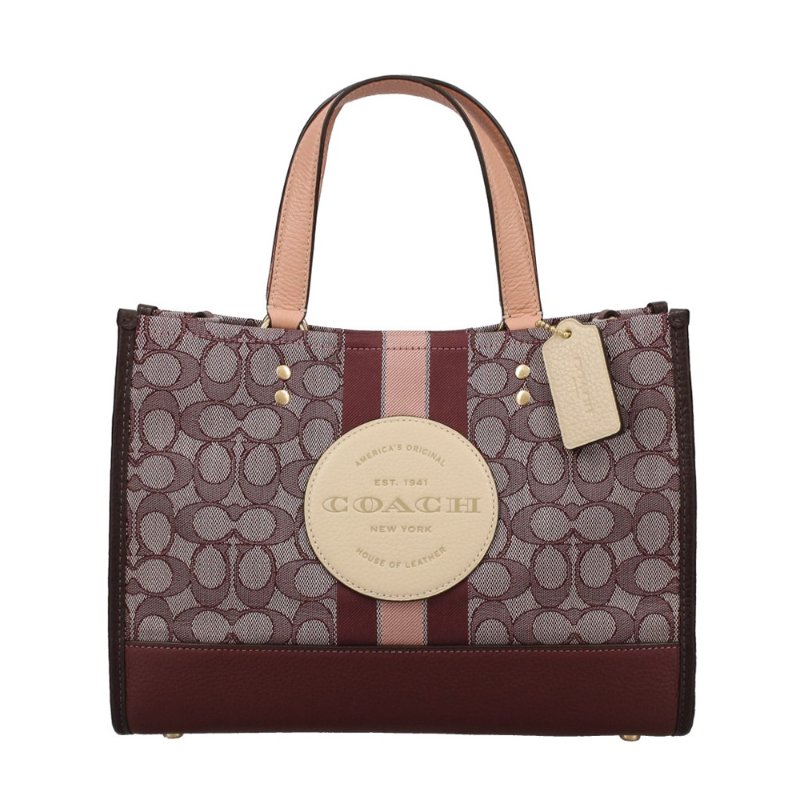 【COACH】提花撞色皮革肩背包-酒紅色-0