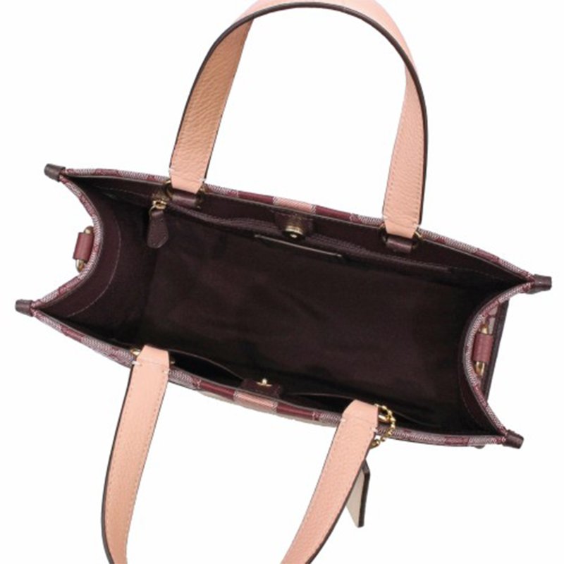 【COACH】提花撞色皮革肩背包-酒紅色-3