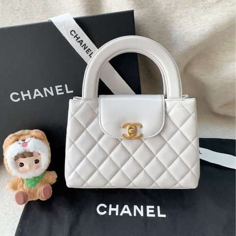 【配件：防塵袋 💕】Chanel  kelly 大號 灰金 灰色 淺灰色 珍珠灰 金扣 牛皮 手提 單肩 斜挎