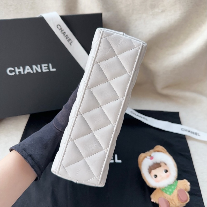 【配件:防塵袋 💕】Chanel kelly 大號 灰金 灰色 淺灰色 珍珠灰 金扣 牛皮 手提 單肩 斜挎-4