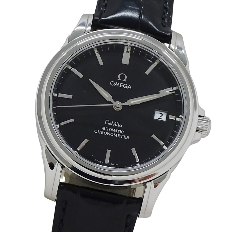 歐米茄碟飛系列 4831.50.31 男士同軸天文台認證日期自動腕錶,不鏽鋼錶殼搭配皮革錶帶,銀黑色拋光-0