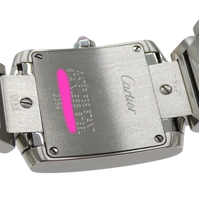 卡地亞 Tank Française 女士腕錶，小號，粉紅色錶殼，石英機芯，不鏽鋼錶殼，型號 W51028Q3，拋光銀色-5