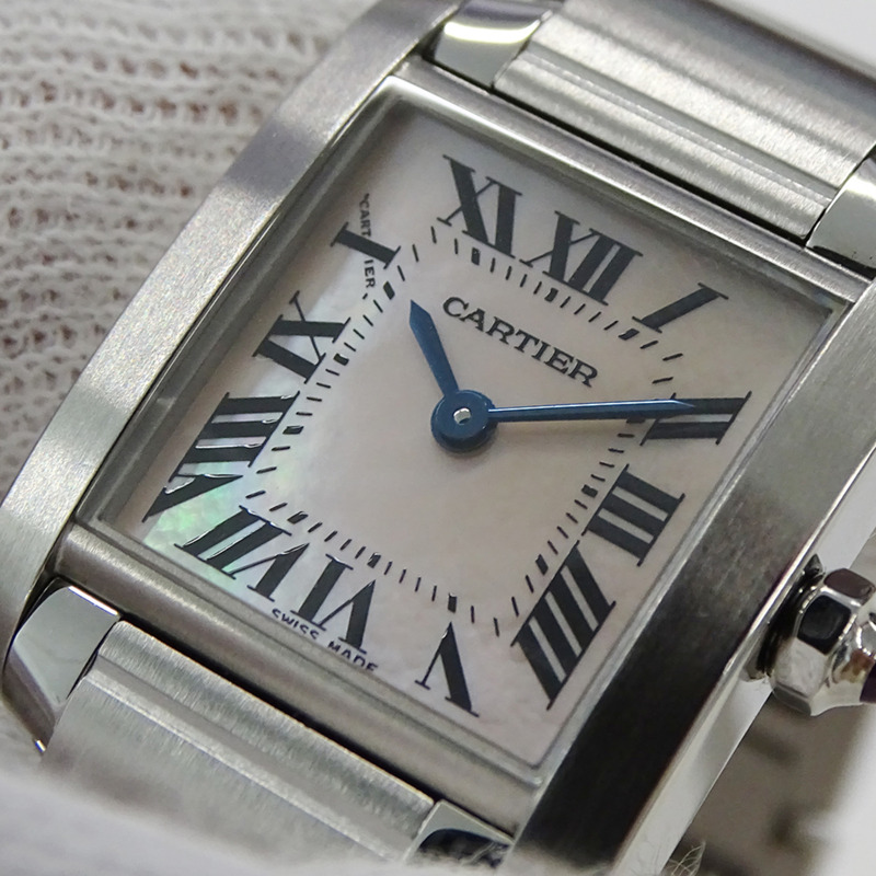 卡地亞 Tank Française 女士腕錶，小號，粉紅色錶殼，石英機芯，不鏽鋼錶殼，型號 W51028Q3，拋光銀色-13