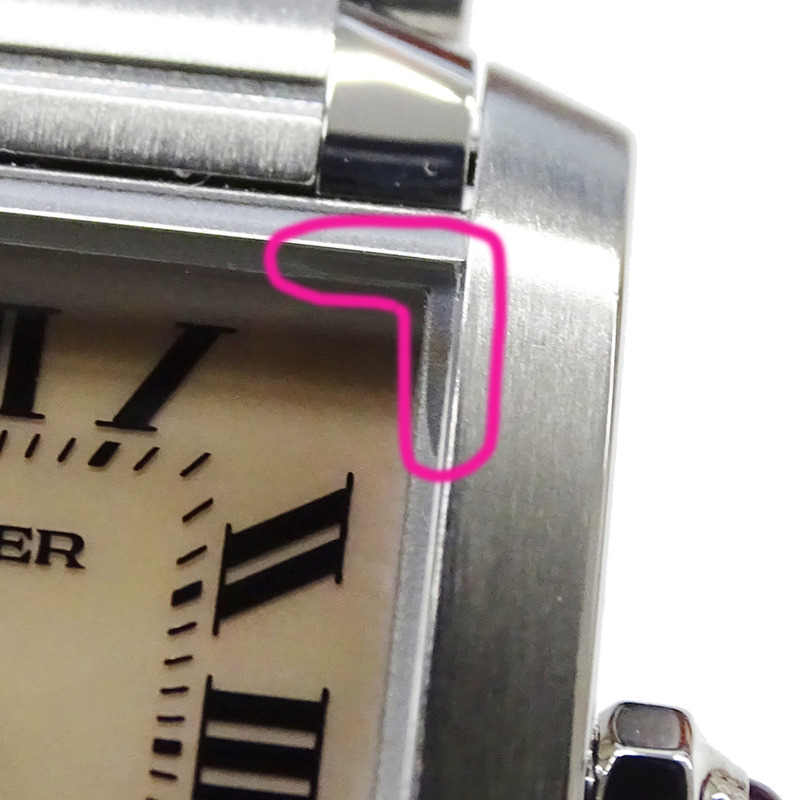 卡地亞 Tank Française 女士腕錶，小號，粉紅色錶殼，石英機芯，不鏽鋼錶殼，型號 W51028Q3，拋光銀色-14