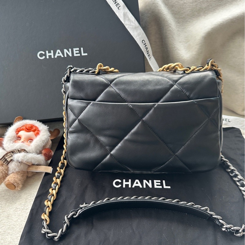 【配件:防塵袋 💕】Chanel 19bag 小號 黑金 黑色 金扣 羊皮 手提 單肩 斜挎-1