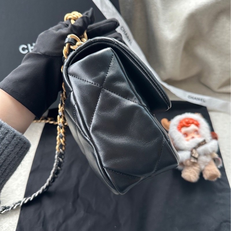 【配件:防塵袋 💕】Chanel 19bag 小號 黑金 黑色 金扣 羊皮 手提 單肩 斜挎-2