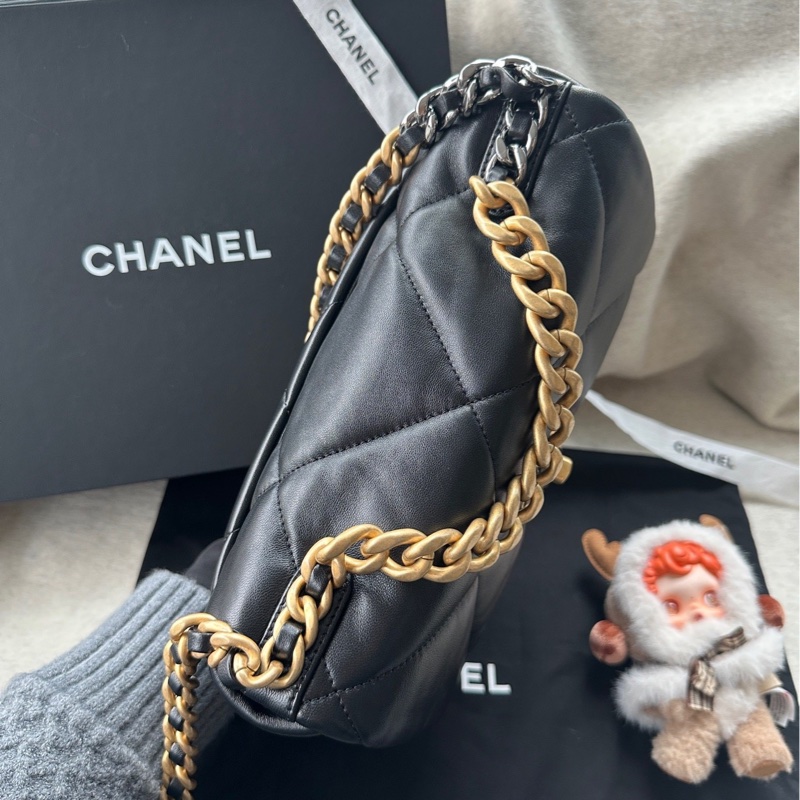 【配件:防塵袋 💕】Chanel 19bag 小號 黑金 黑色 金扣 羊皮 手提 單肩 斜挎-3