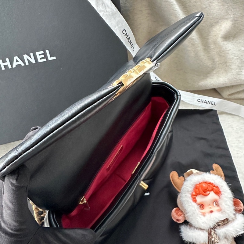 【配件:防塵袋 💕】Chanel 19bag 小號 黑金 黑色 金扣 羊皮 手提 單肩 斜挎-5
