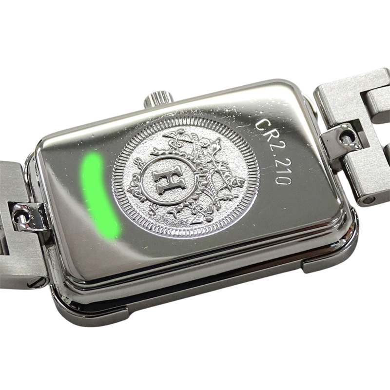 愛馬仕女士腕錶，貝殼石英機芯，不鏽鋼錶殼，CR2.210機芯，銀色，方形，拋光-5