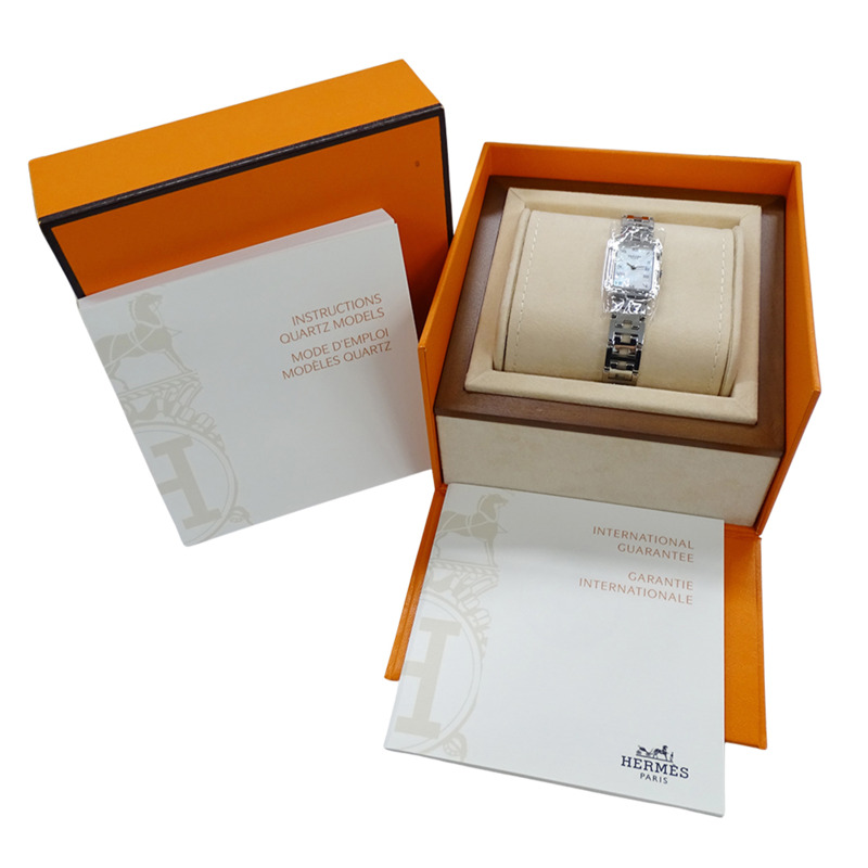 愛馬仕女士腕錶，貝殼石英機芯，不鏽鋼錶殼，CR2.210機芯，銀色，方形，拋光-6
