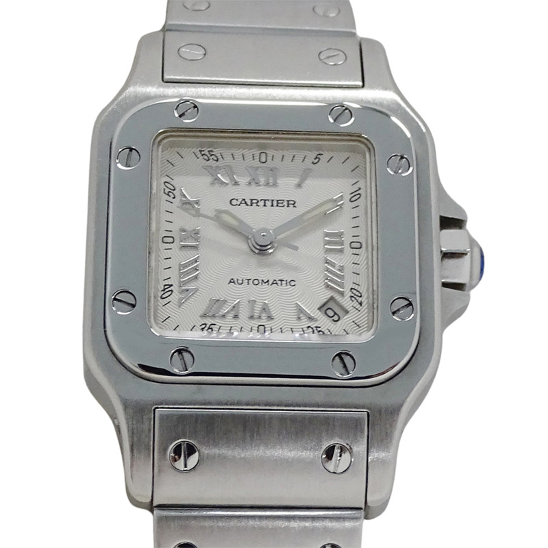 卡地亞 Santos Galbee SM 女士腕錶，帶日期顯示，自動上鍊，精鋼材質，型號 W20044D6，拋光銀色-1