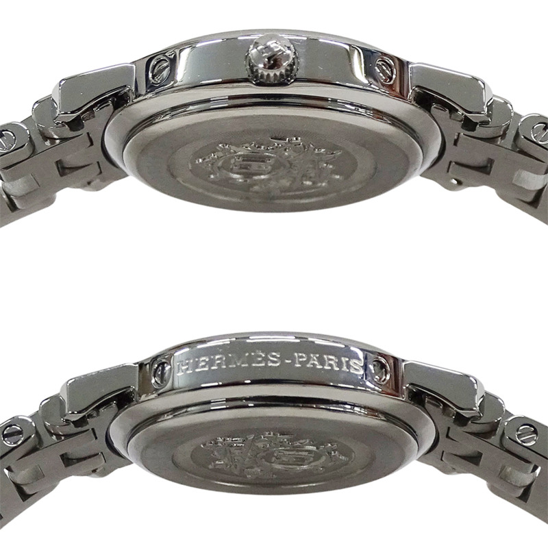 愛馬仕 Clipper 女士腕錶，珍珠粉紅貝殼錶殼，鑲嵌 12 顆鑽石，石英機芯，不鏽鋼錶殼，CL4.230，拋光銀色-2