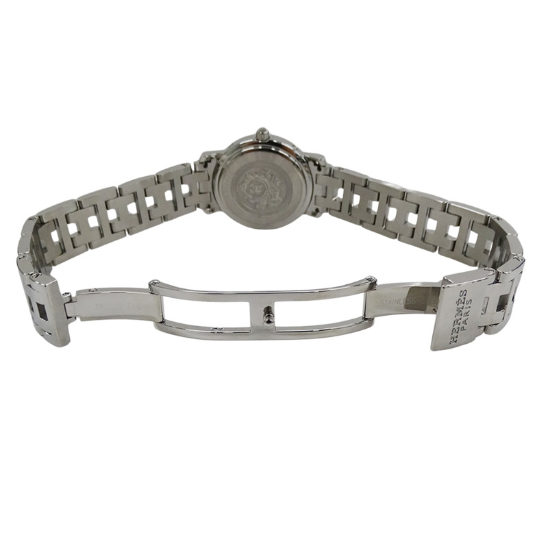 愛馬仕 Clipper 女士腕錶，珍珠粉紅貝殼錶殼，鑲嵌 12 顆鑽石，石英機芯，不鏽鋼錶殼，CL4.230，拋光銀色-3