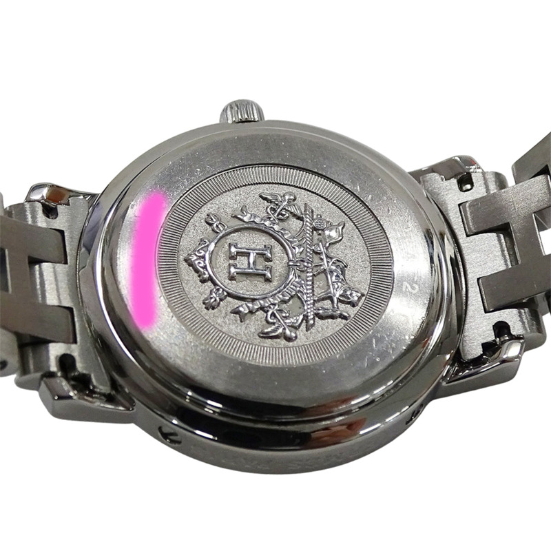 愛馬仕 Clipper 女士腕錶，珍珠粉紅貝殼錶殼，鑲嵌 12 顆鑽石，石英機芯，不鏽鋼錶殼，CL4.230，拋光銀色-5