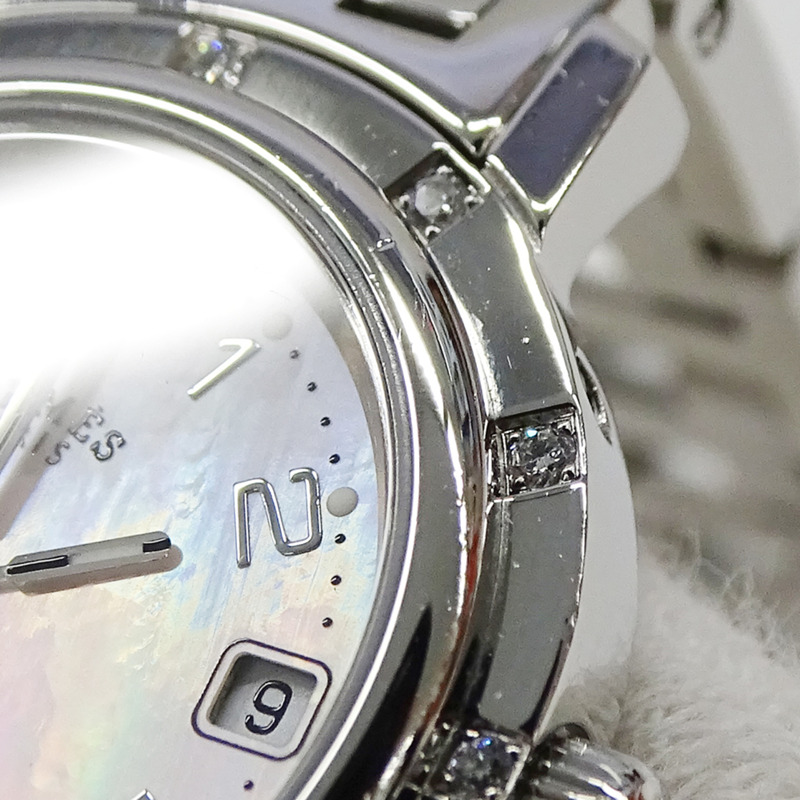 愛馬仕 Clipper 女士腕錶，珍珠粉紅貝殼錶殼，鑲嵌 12 顆鑽石，石英機芯，不鏽鋼錶殼，CL4.230，拋光銀色-13