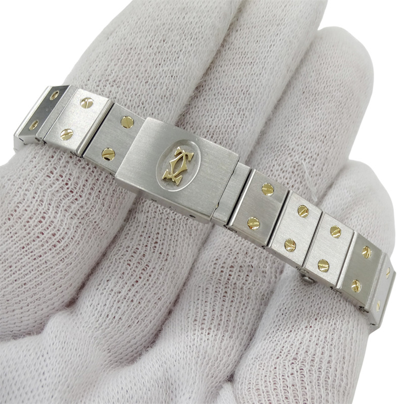 卡地亞 Santos 八角形日期石英女錶，QZ 精鋼錶殼，鍍金及黃金，W2001683，拋光-5