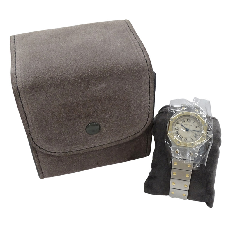 卡地亞 Santos 八角形日期石英女錶，QZ 精鋼錶殼，鍍金及黃金，W2001683，拋光-7