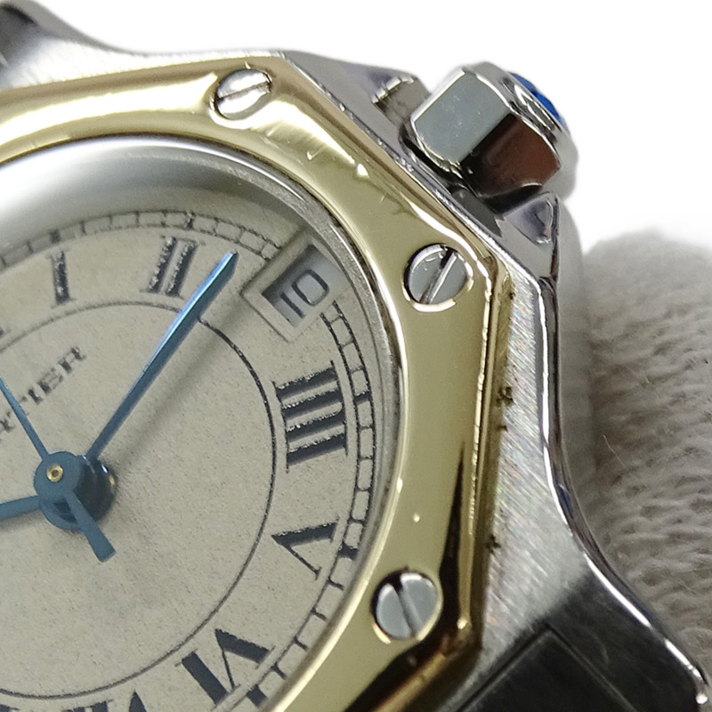 卡地亞 Santos 八角形日期石英女錶，QZ 精鋼錶殼，鍍金及黃金，W2001683，拋光-10