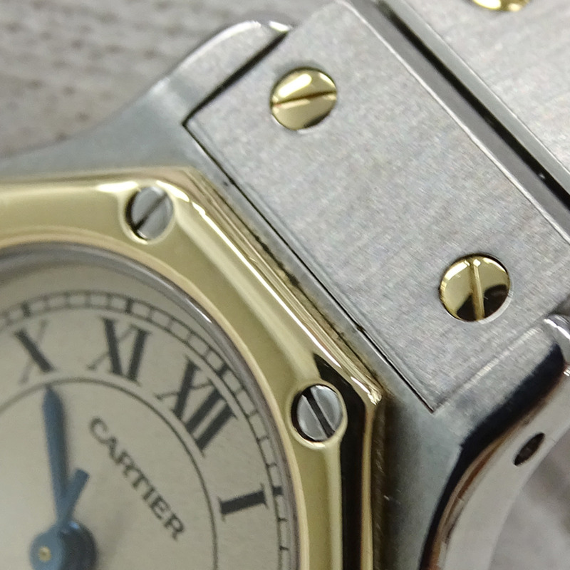 卡地亞 Santos 八角形日期石英女錶，QZ 精鋼錶殼，鍍金及黃金，W2001683，拋光-12