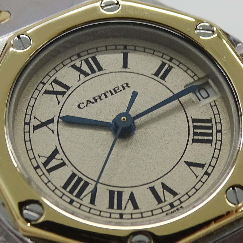 卡地亞 Santos 八角形日期石英女錶，QZ 精鋼錶殼，鍍金及黃金，W2001683，拋光-14