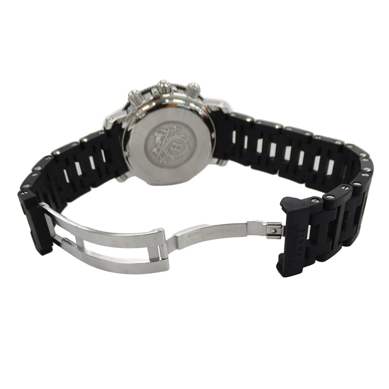 愛馬仕 Clipper Diver 潛水計時男士腕錶，石英機芯，不鏽鋼錶殼，橡膠錶帶，CL2.915，銀色/黑色，拋光-3