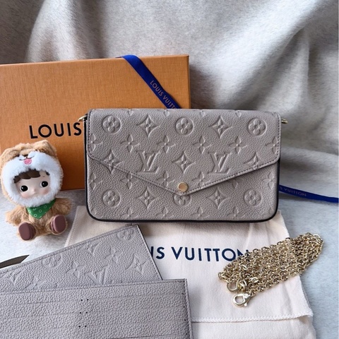 【配件：盒子 防塵袋  💕 】Louis Vuitton LV 25年 三合一 woc 信封包 灰色 牛皮 手提 單肩 斜挎