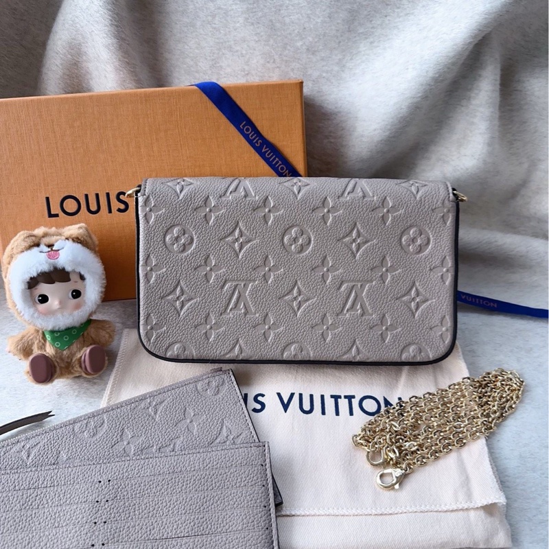 【配件：盒子 防塵袋  💕 】Louis Vuitton LV 25年 三合一 woc 信封包 灰色 牛皮 手提 單肩 斜挎-1